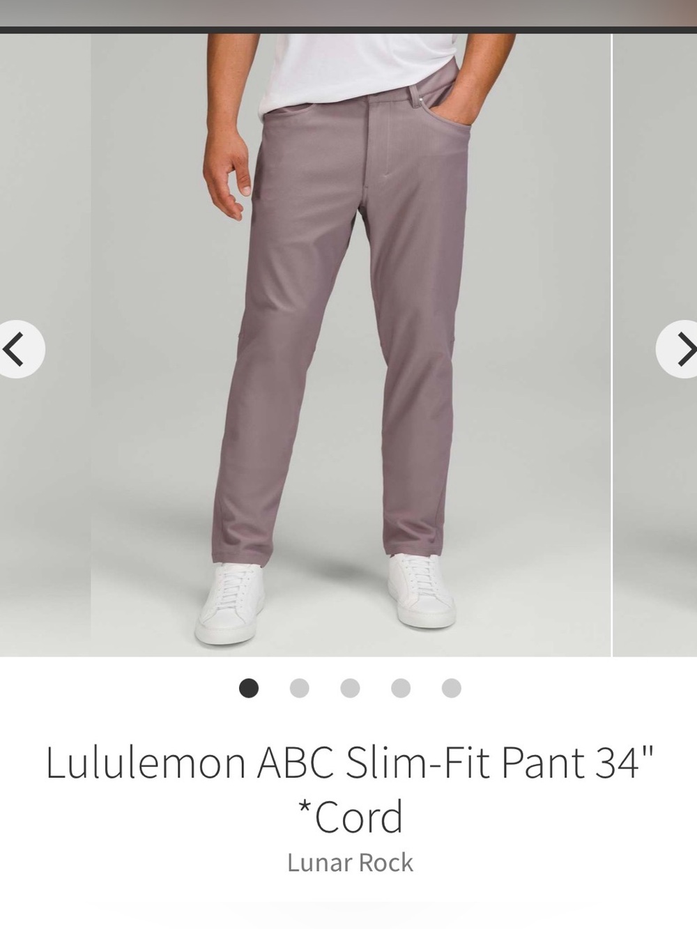 NWT Lululemon ABC Slim Pant 34” L 34” W Cord in Lunar Rock